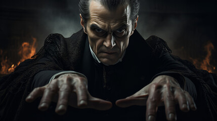 Sinister Victorian era man reaching out with both his hands