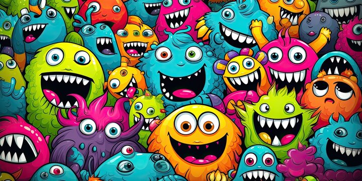 a lot of cute monsters cartoon, generative AI