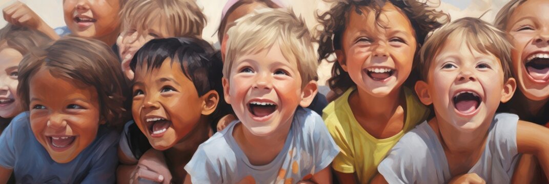 oil painting of  a lot of children is happy, generative AI