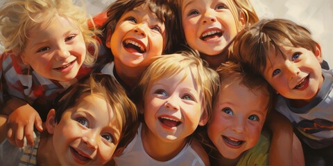 oil painting of  a lot of children is happy, generative AI