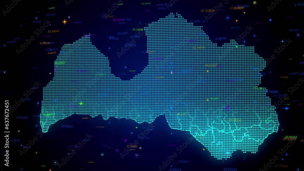 Poster futuristic motion view blue colorful shiny digital technology hud dots mosaic grid latvia map separa