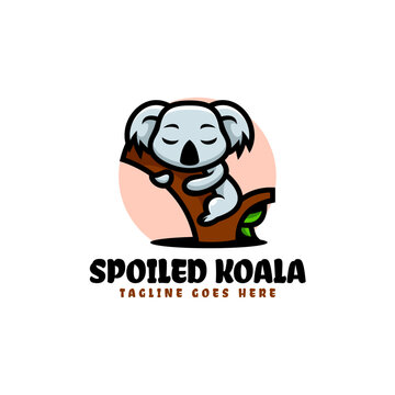 Vector Logo Illustration Spoiled Koala Mascot Cartoon Style.