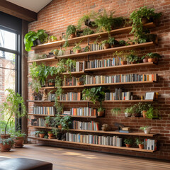 Living Room with Floating Book Shelves