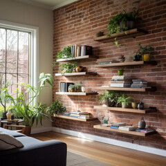 Living Room with Floating Shelves