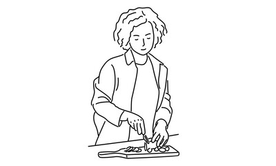 line art of girl cooking food
