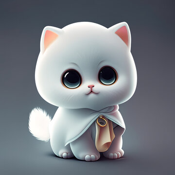 Cute white cat with a book in his hands. 3d rendering