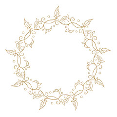 Vector round gold floral frame with ivy leaves decoration. Luxury wreath template for invitations and greeting cards.