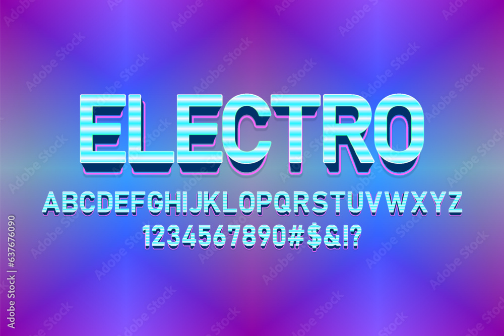 Poster stylish electric alphabet and numbers. typography font style for futuristic text design.