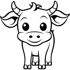 Cute cow cartoon black outline logo isolated