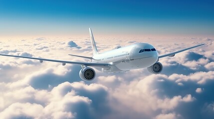 Fototapeta na wymiar Passenger airplane flying above the clouds. 3d render illustration.