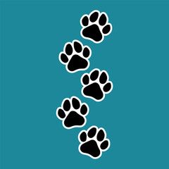 Fototapeta premium Paw print step. Paw foot trail print of animal. Dog, cat, bear, puppy silhouette 