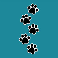 Paw print step. Paw foot trail print of animal. Dog, cat, bear, puppy silhouette	