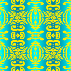 Beautiful rainbow gradient colour seamless flower line art batik ethnic dayak ornament for fashion textile pattern background 