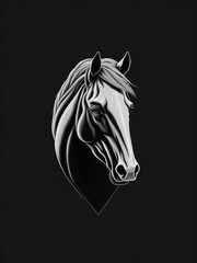 Fototapeta na wymiar Illustration of a black and white horse head on a gray background created with Generative AI technology