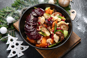 Vegetarian Christmas dinner. Healthy food concept.