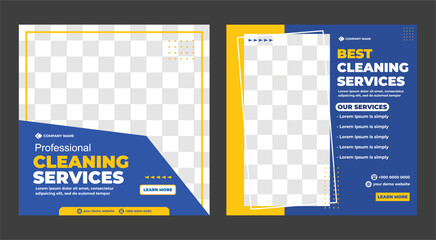 Cleaning service social media post banner template, Cleaning service marketing post banner design. Corporate office and house cleaning service business promotion social media post template