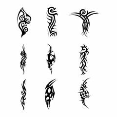 Acid Neo tribal shapes. Abstract ethnic shapes in gothic style. modern elements for typography tattoo poster cover. Vector illustration