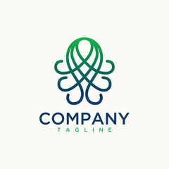 Abstract outline Octopus vector logo design template