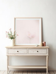 mockup of a picture frame on a white wall vintage. AI Generated Images