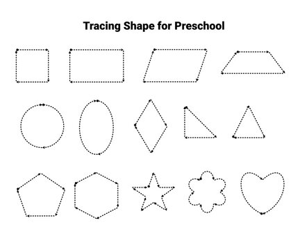 Tracing shape for preschool or kindergarten. Printable worksheet for practice writing skill.