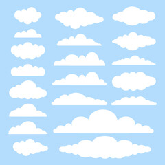 Set of white cloud vector flat illustrations