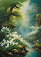 Fototapeta na wymiar Jasmine flowers in the mountains Chinese traditional painting