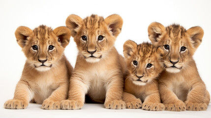 Fototapeta na wymiar Group of cute lion cubs on a white background