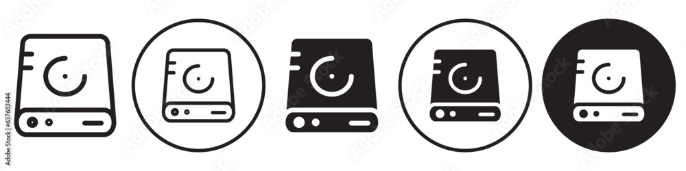 Poster hard drive icon. web app ui symbol of computer hdd or ssd storage backup file hardware. flat vector 
