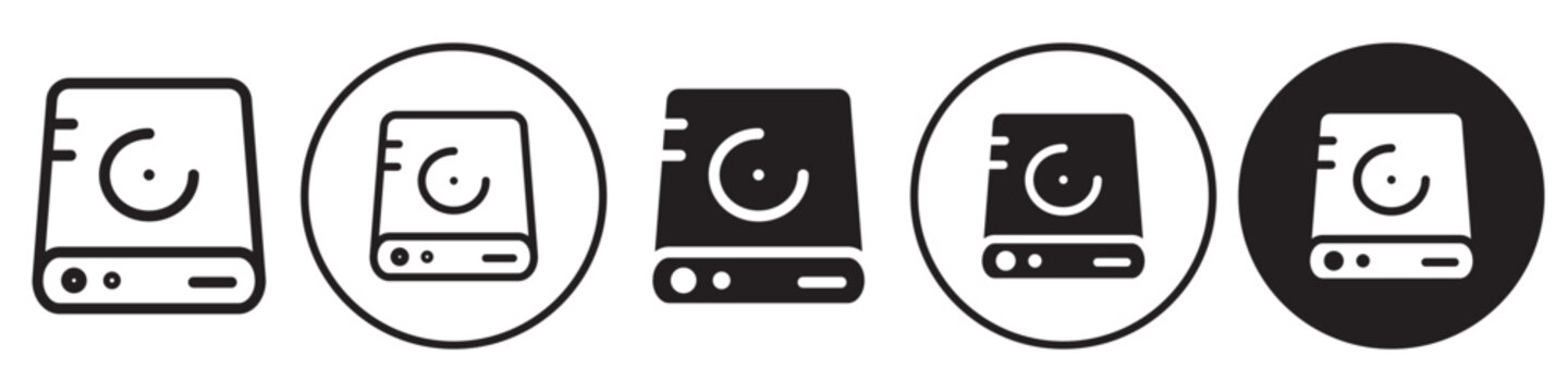 Hard drive icon. Web app ui symbol of computer hdd or ssd storage backup file hardware. Flat vector set of external portable pc data device. Outline logo of Server disk for memory media recovery sign