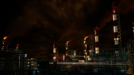 natural oil thermal powerhouse at night time, fictional design - industrial 3D illustration