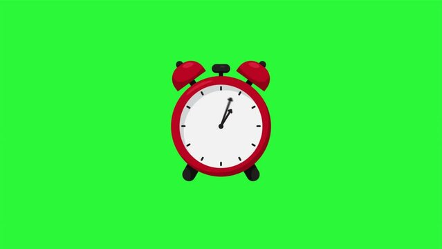 Alarm ringing on green screen background. Animated alarm clock in vector style.