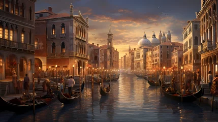 Deurstickers A depiction of Venice's historic buildings along its canals © ginstudio