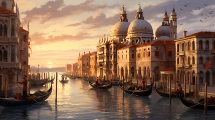 Fotobehang A depiction of Venice's historic buildings along its canals © ginstudio