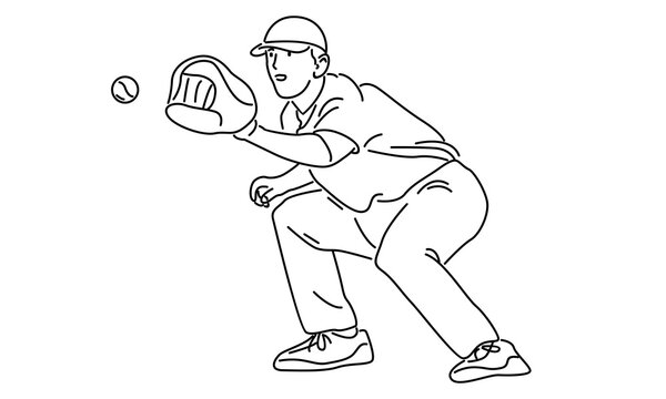 baseball player catching ball, line art clip art preview