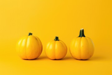 Yellow pumpkins on yellow copy space background.