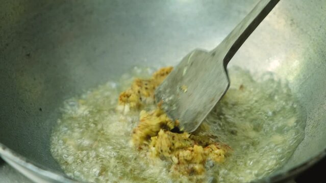  frying masala in kadai for the vegetable  Kofta curry an Indian Food, 4k, Close up shot 