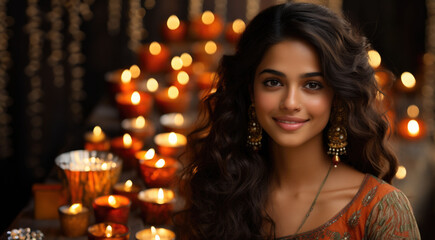Fototapeta premium Getting Ready for Diwali: Girl in traditional attire preps for a dance.