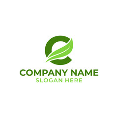Letter C logo with leaf vector. C leaf logo template, leaf logo initials