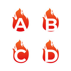 Letter flame for logo company. Letter A B C D logo flame template, fire logo initials
