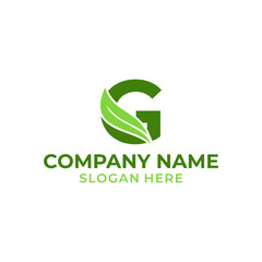 Letter G logo with leaf vector. G leaf logo template, leaf logo initials