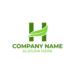 Letter H logo with leaf vector. H leaf logo template, leaf logo initials