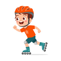little kid playing roller blade and feel happy