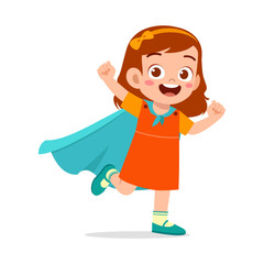 little kid wearing cape and pretending being super hero