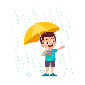 little kid playing in the rain and feel happy