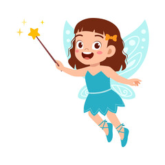 little kid wearing fairy costume and feel happy