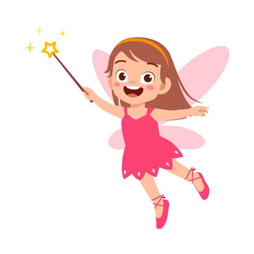 little kid wearing fairy costume and feel happy
