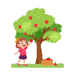 Obraz na płótnie Canvas little kid harvest apple and feel happy