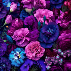 Obraz na płótnie Canvas Floral background with blue and purple iris flowers, Seamless pattern