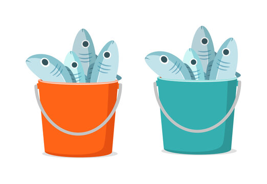 fish in orange and teal buckets clip art preview
