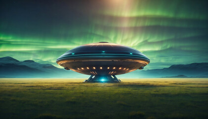 UFO arrival on beautiful savanna field